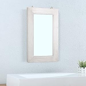 Mbqq rustic flat wood frame hanging wall mirror decorative bathroom mirrors for wall vanity mirror makeup mirror16 x 24 retro white  urban country home decor