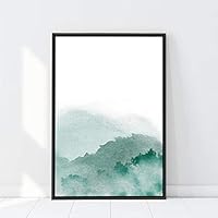 Framed Canvas Wall Art Mountain in Fog Canvas Prints Home Artwork Decoration for Living Room,Bedroom - 16x24 inches