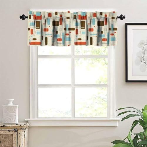 Image of Retro Abstract Geometric Window Valance Curtain, Vintage Shapes Mid Century Colorful Boho Style Window Treatment Valances for Kitchen Living Room Cafe Decor 54'x18', 1 Panel
