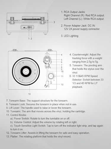 Image of Record Player Turntables for Vinyl Records with Built in Speakers Belt Drive 2-Speed Turntables with Magnetic Cartridge AT-3600L, Support RCA Output, Walnut Brown