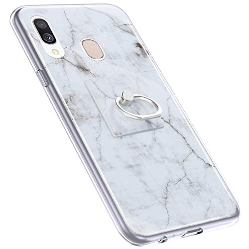 Urhause Cover Compatible with Samsung Galaxy A40 Case Sparkle Glitter Bling Marble Case TPU Silicone Ring Holder Cover 360 Degree Rotation Ring Holder Kickstand Shiny Bling Shockproof Cover White