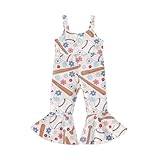 GuliriFei Toddler Baby Girl Baseball Romper Jumpsuit Baseball/Floral/Bow Print Sleeveless Bell Bottom Pants Summer Clothes (Blue, 2-3 Years)