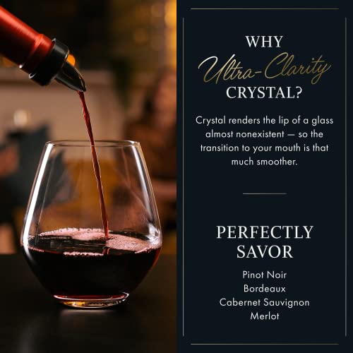 Elixir Glassware Stemless Red Wine Glasses Set Of 4 - Hand Blown Crystal Stemless Wine Glasses - Unique Large Wine Glasses For Cabernet, Pinot Noir, Burgundy, Bordeaux 18Oz, Clear #TOP4