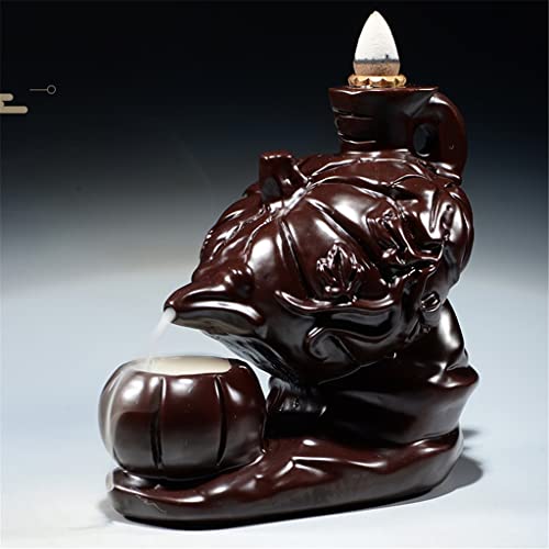 N/A Ebony Pumpkin Teapot Backflow Incense Incense Burner Decoration Mahogany Household Lucky Tea Ceremony Incense Burner (Color : A, Size : 12 * 9 * 12Cm) #TOP7