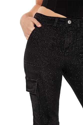 Jean cargo flare brillant à sequins brodés Forever 21