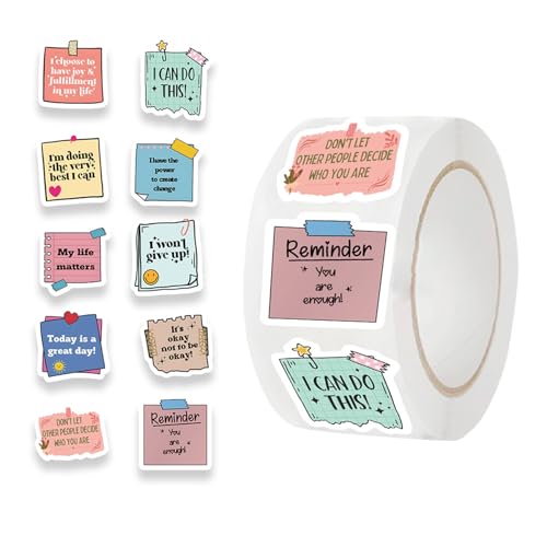 500PCS Motivational Stickers Roll 10 Styles Funny Reward Stickers Cute Animal Decals Encouraging Positive Affirmation Sticker Pack for Teens Adults Students Teacher Employees (White)