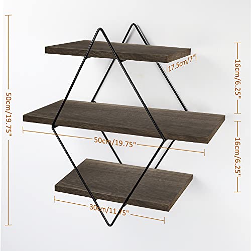 Befayoo Floating Shelves For Wall, Rustic Wood Geometric Style Decor Shelf For Bathroom Bedroom Living Room Kitchen Office (Diamond, Coffee) #TOP1