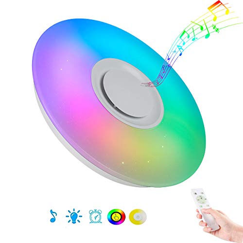 Horevo 24W Rainbow LED plafonnier avec télécommande, haut-parleur Bluetooth musique et contrôle APP, 2000LM 6500K blanc chaud/froid, lampe à changement de couleur pour le salon, la chambre