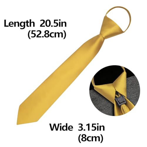 Image of YourTies Zipper Tie for Men Adjustable Pre-tied Satin Neckties and Pocket Square Set Solid Color Business Formal Wedding