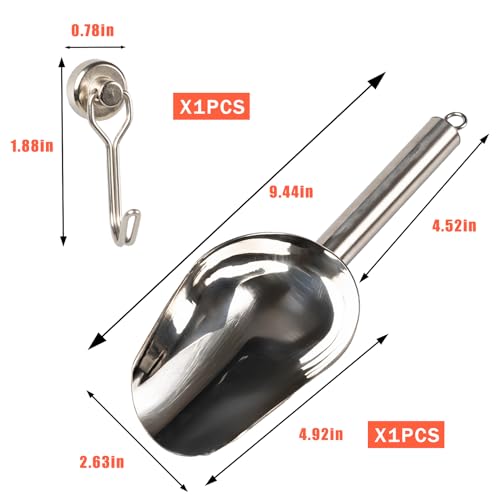 Image of Stainless Steel Ice Scoop with Magnetic Hook, Compatible with GE Profile Opal Nugget Ice Makers - Dishwasher Safe, for Freezer Bin, Kitchen, Bar (1 Scoop + 1 Hook)