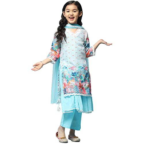 Image of BIBA Girl Cotton Blend Layered Printed Suit Set