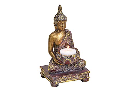 Photophore Bouddha en forme de bouddha - Décoration de table dorée - 18 x 10 cm - À l'unité ou par lot de 2 (1) Cover