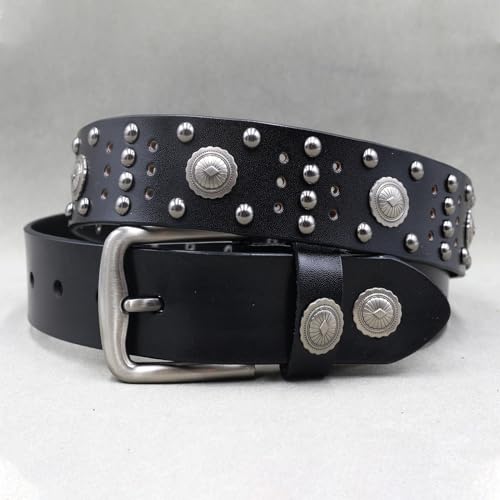 Unisex Studded Belt With Circular Hollow Rivet Design, Punk Rock Goth Filigree Waist Strap4