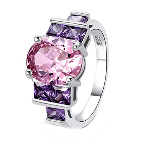 SumBonum 925 Sterling Silver Oval Shaped Created Pink Topaz Filled Cocktail Anniversary Ring,Size 7