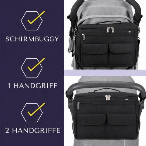BTR Kinderwagen Organizer und Buggy Organizer und Kinderwagen Taschen plus 2 x Kinderwagen Clips. Schwarz. – Ansicht 2