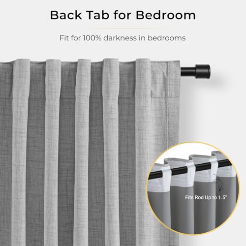 Image of INOVADAY 100% Blackout Curtains for Bedroom, Grey Black Out Curtains 84 Inch Long, Clip Rings Linen Blackout Drapes, Thermal Insulated Room Darkening for Living Room, 2 Panels - W50xL84