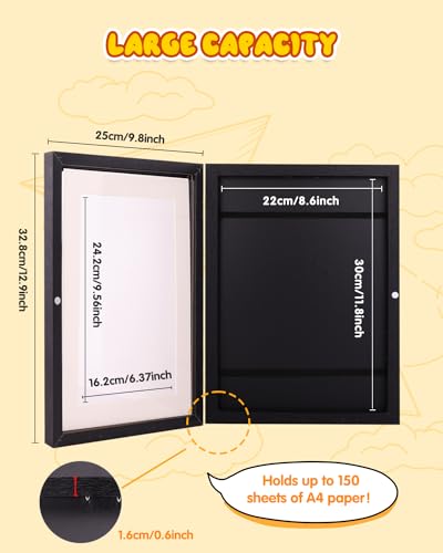 Hipsignal 3 Pack Kids Art Frame, 8.5x11 Artwork Frames Changeable with Stand, Front Opening Picture Frame for Storage & Display Holds 150, for Children Art Projects, Drawings, Black