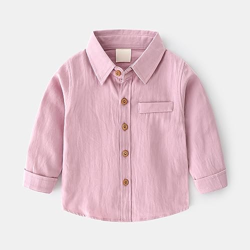 Kids Button-Down Long Sleeve Jackets Toddler Cotton Plain Collar Fall Coats Lightweight Casual Loose Coats 5 T Shirt Boy2