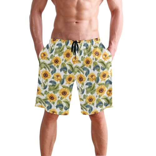 Sunflower Flowers Men's Sportwear Swim Trunks Quick Dry Board Shorts with Lining S B04024662