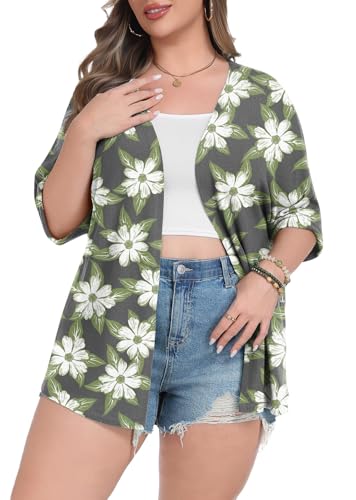 Image of Lastshe Womens Plus Size Cardigan Short Sleeve Lightweight Loose Cover Ups Open Front Sweaters Summer Cardigan