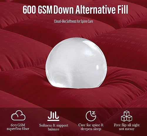 Image of Cloth Fusion 600 GSM Mattress Topper Super King Size Bed, Extra Thick 2 inch Bed Topper for Improved Sleep Quality and Enhanced Comfort (72x84 inches,Maroon)
