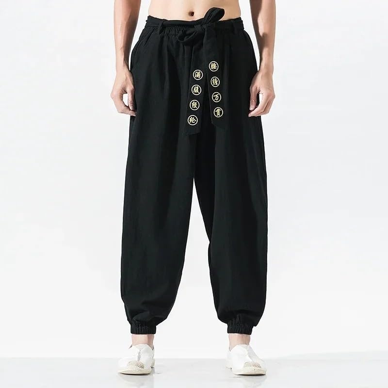 Japanese Kimono Pants Embroidered Loose Harajuku Casual Men Trousers Traditional Clothing4