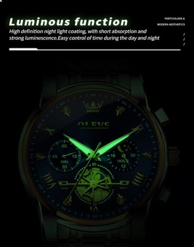 Image of OLEVS Mens Watches Luxury Diamond Calendar Stainless Steel Male Watches Business Dress Waterproof Luminous Fashion Watch for Men