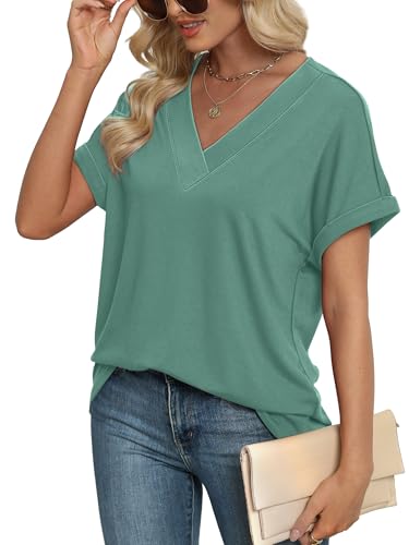 Image of WIHOLL Womens Summer Tops Short Dolman Sleeve Shirts 2026 Fashion V Neck Outfits Clothes