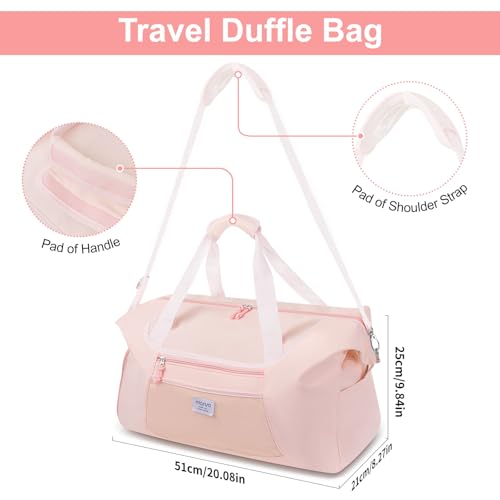 MOSISO Gym Bag for Women, Travel Duffle Weekender Overnight Workout Carry on Small Tote Sport Gym Duffle Bag with Shoe Compartment&Wet Pocket&Front Mesh Pocket for Fitness, Yoga, Weekend, Pink2