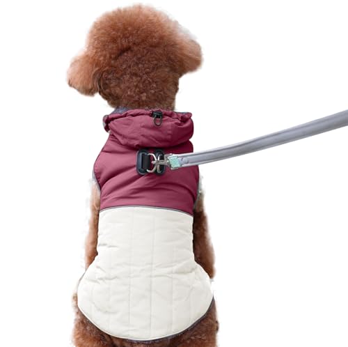 Image of JoyDaog Detachable Hooded Dog Coat with Harness for Small Dogs,Red XS | Warm Fleece Lined Puppy Jacket for Winter Cold Weather,Snowsuit with 2 D-Rings Easy for Daily Walk