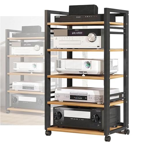 HOFSSI 5-Tier AV Media Storage Cabinet, Adjustable Open Wooden Audio Video Media Cabinet for Home/Office/Theater (Size : 50x40x100cm)