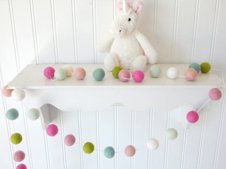 Kavya Craft Present Set of 2 pcs Spring Garland Easter Garland Boho Nursery Decor Felt Ball Garland 5 feet Each