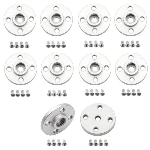 MiJunHD 10Pcs Metal 25T Servo Horn Round Shaped Aluminum Alloy Servo Arm Horn Servo Disc with Screw RC Car DIY Robot MG995 MG996R CNC Standard Kit (Silver)
