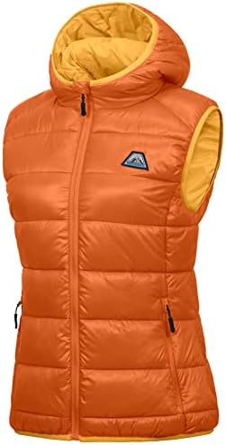 Mapamyumco Women’s Lightweight Puffer Vest with Hood, Water-Resistant Sleeveless Jacket for Hiking Ski Persimmon Orange M