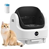 PawHut Lettiera Gatto Autopulente, Lettiera Automatica per Più Gatti Design Aperto con Sensori di Sicurezza, Deodorante, Contenitore Rifiuti 8L, Sacchi Spazzatura, Silenzioso, per Gatti 1-5 kg