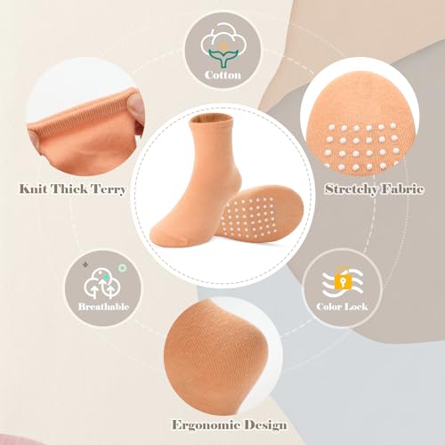 Image of JAKIDAR 12 Pack Baby Socks Cotton Crew Toddler Socks Grips Non Slip Bottom Kids Socks