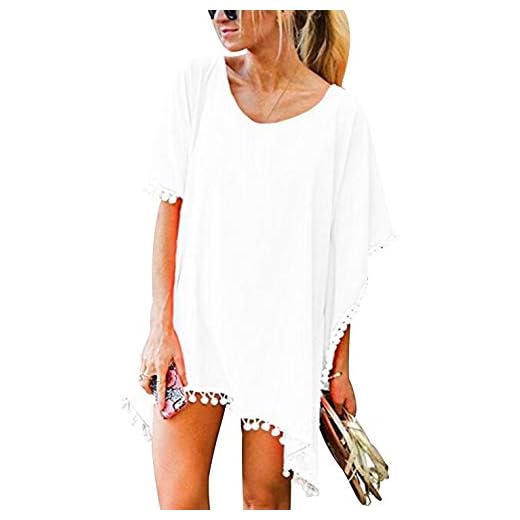 Vestidos de Playa Vestidos Pareos Playeros Mujer Kaftan Camisolas Caftanes Bluson Tunica Blusas Playa Ropa de Baño Vestido Playero Ropa de Playa Mujer Bikini Cover Up Tunicas Playera Camisola Blanco