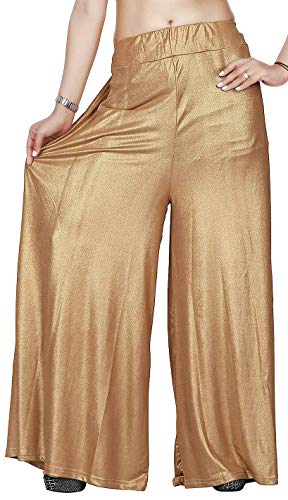 TNQ Women's Shimmer Sharara Palazzo Pants (Golden)