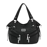Scarleton Front Zippers Washed Shoulder Bag H147601 - Black