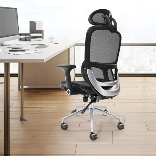 Image of VEVOR Ergonomic Office Chair, High Back Home Desk Chair with Adjustable Headrest, Flip-Up Arms, 90-130 Tilt Lock & Wide Backrest, Lumbar Support, Computer Mesh Chairs for Man Woman, Black Task Chair