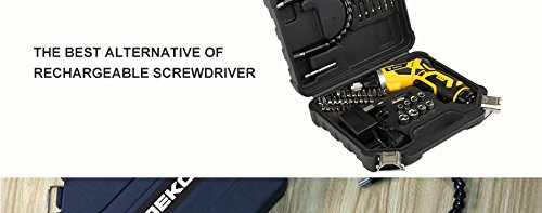 DEKO GCD3.6DKB screwdriver and accessories neatly stored in its carrying case