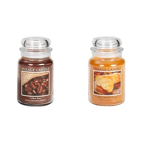  Village Candle Coffee Bean and Warm Buttered Bread Glass Jar Candles - Warm Scents for Home Fragrancing - Large Size - 