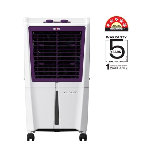 Kenstar CYCLONE HC 40L Personal Air Cooler|Honeycomb Pad|High Speed Fan|45 Ft Powerful Air Throw|Inverter Compatible|1-Yr Product Warranty+5-Yr Warranty on Pump&Motor|5-Star BEE Rating|White & Purple view 2