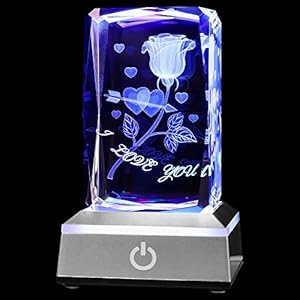 pinyan 3D Rose Crystal with LED Colourful Light Base,Unique Gifts Her for Valentine’s Birthday Wedding,Romantic…