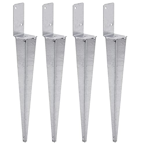 TRIBECCO 4x Universeller Pfostenträger zum Einschlagen L, Pfostenträger Feuerverzinkt Einschlaghülse Pfostenträger Bodenhülse Einschlagbodenhülse Pfosten Anker Stahl Silber (4, 70x600)