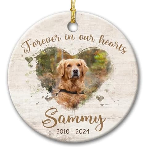 Kilyhome Pet Memorial Ornament Personalized, Dog Sympathy Loss Gifts, Cat Dog Ornaments for Christmas Tree, Dog Picture Keepsake Cover