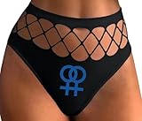 Knaughty Knickers Lesbian Sign Symbol Two Female Signs Interlocked Black Fishnet Thong Adult Flirty Fun