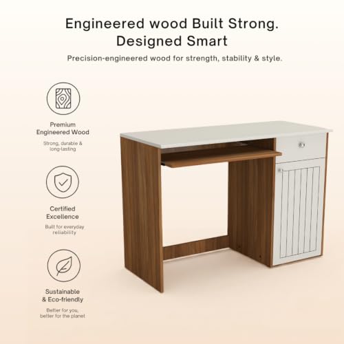 Image of COUCH CULTURE Danny Engineered Wood Study Table | Multi-Purpose Study Table | Computer Table for Students | Office Table with Drawers | Desk for Work from Home | 1 Year Warranty - Leon Teak