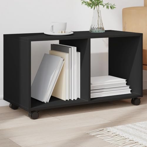 Ziaphsol Armario con ruedas negro 72 x 33 x 42,5 cm, material de madera, con 4 ruedas, espacio de almacenamiento para oficina, salón, cocina, dormitorio, versátil