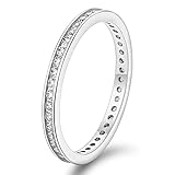 TIGRADE 2.5mm Women Anniversary Ring Cubic Zirconia Wedding Band CZ Stackable Ring Eternity Band Size 4-11, Silver, Size 7